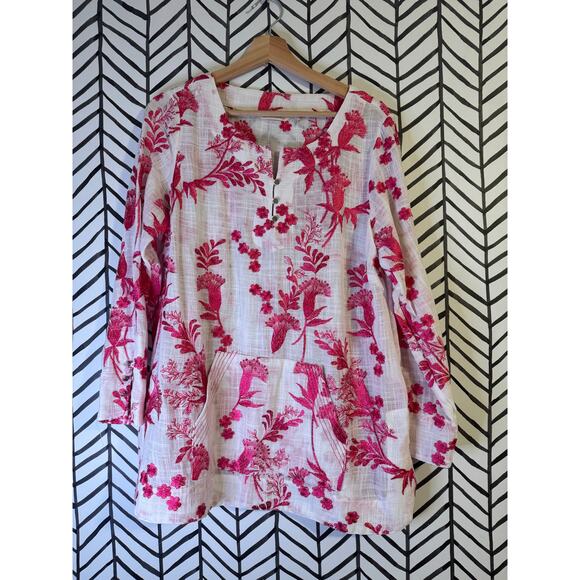 SOFT SURROUNDINGS Embroidered Floral Etienne
Tunic White Pink size medium - Picture 2 of 7